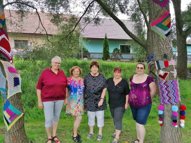 drátenice oblékaly stromy v Kytíně, fotka z mobilu drátenic
